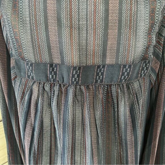 Lucky Brand Blue Striped Boho Balloon Sleeve Peasant Blouse - Picture 11 of 12